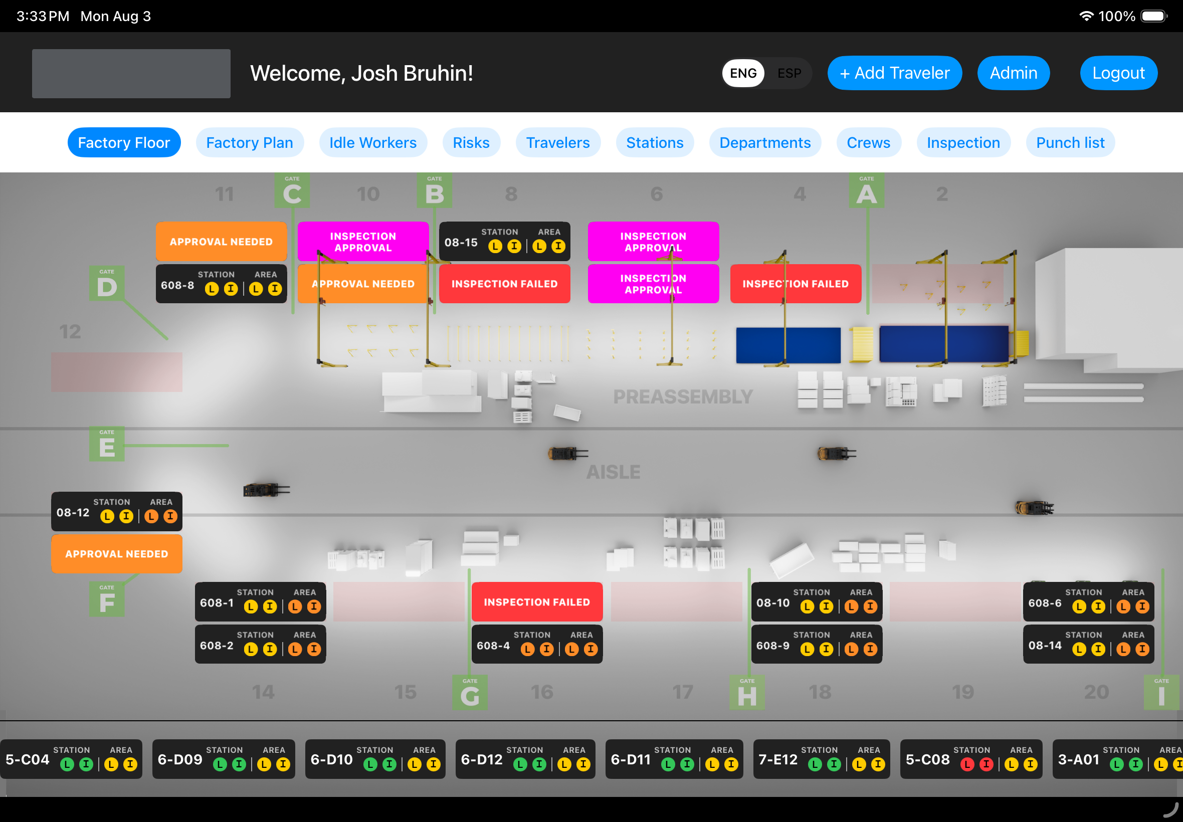 Factory floor status on iPad screenshot